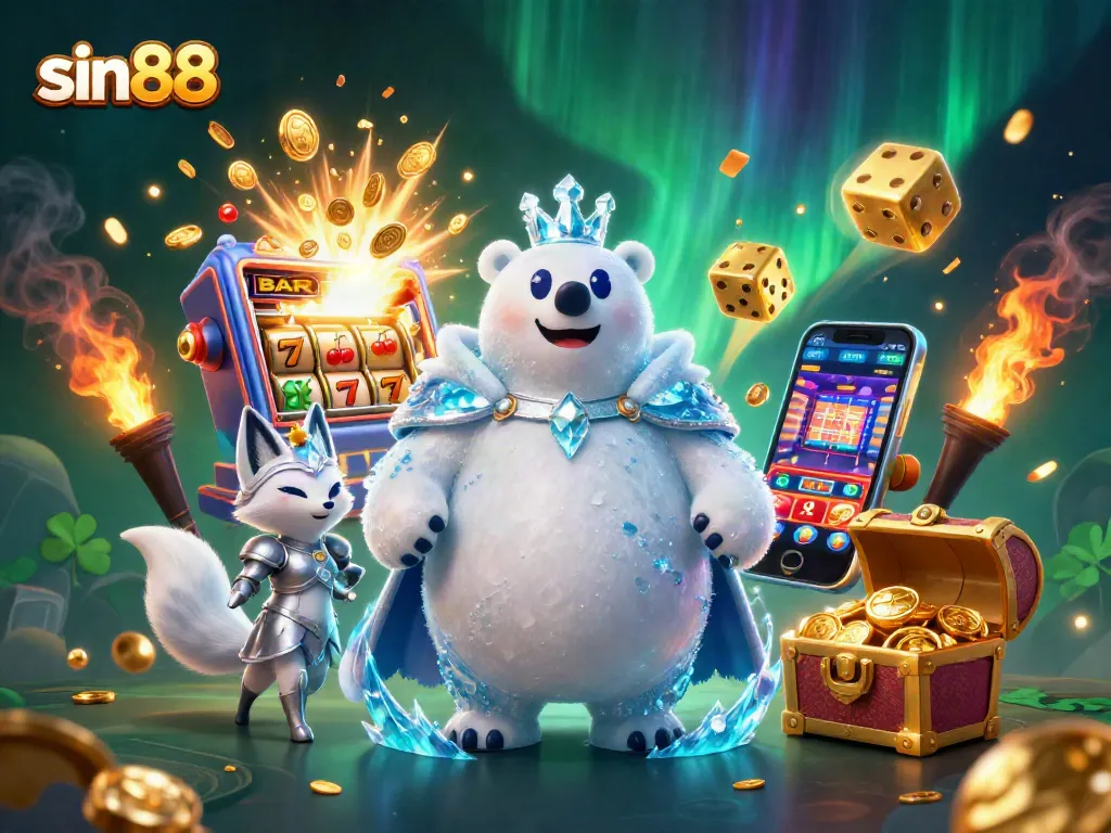 Win big with sin88 at an exhilarating online casino scene featuring vibrant characters and exciting game elements.